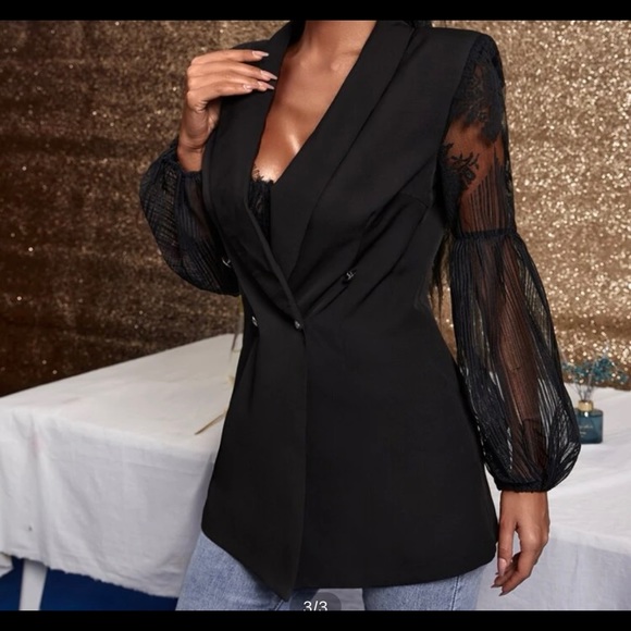 New! Black Bishop sleeve double breasted blazer size small - Picture 2 of 2